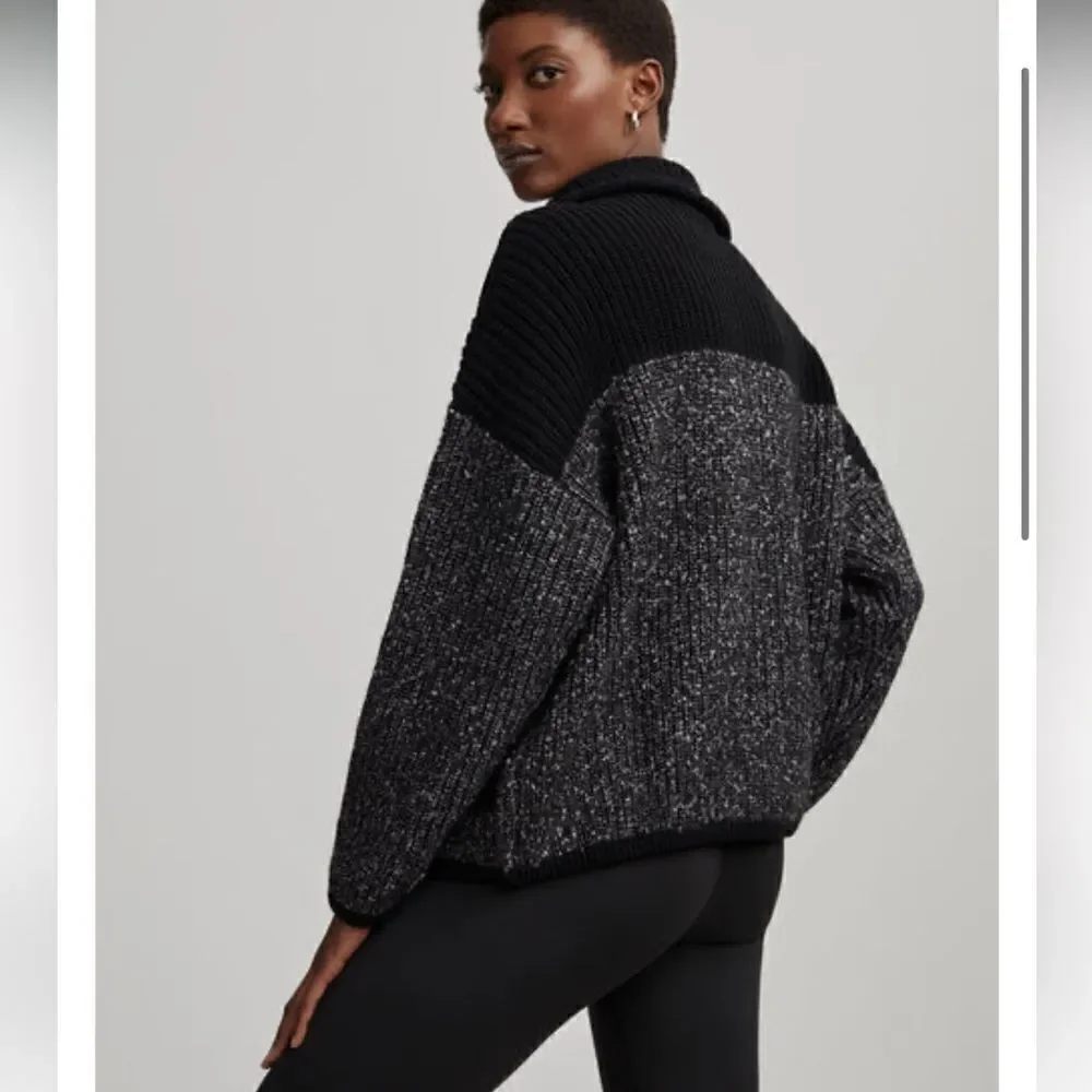 Varley Willard Half Zip Knit Colorblock Pullover Sweater Black